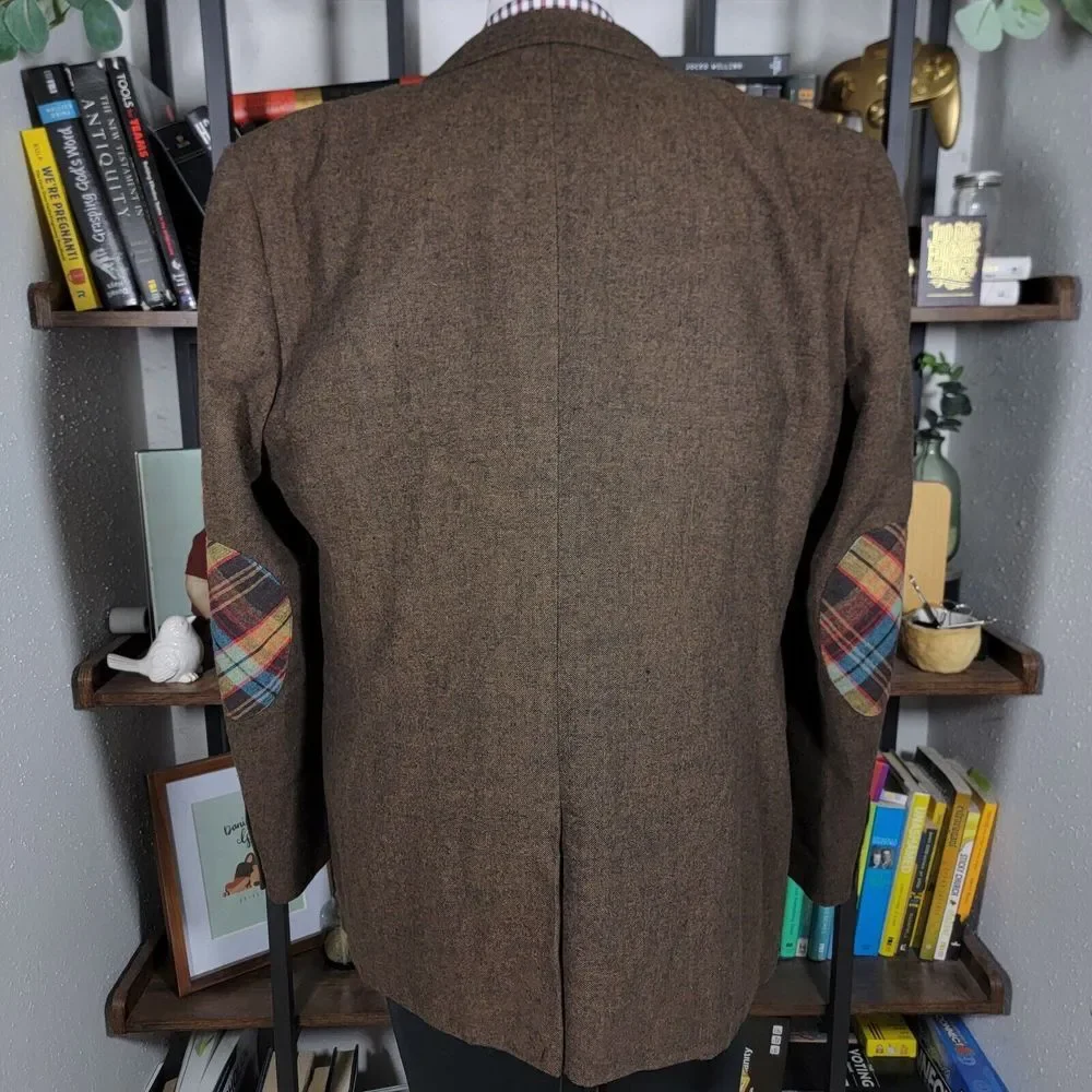 Bruno Conte Don Jonathan Men's Flannel Sport Coat Blazer‎ Two Button Brown XL